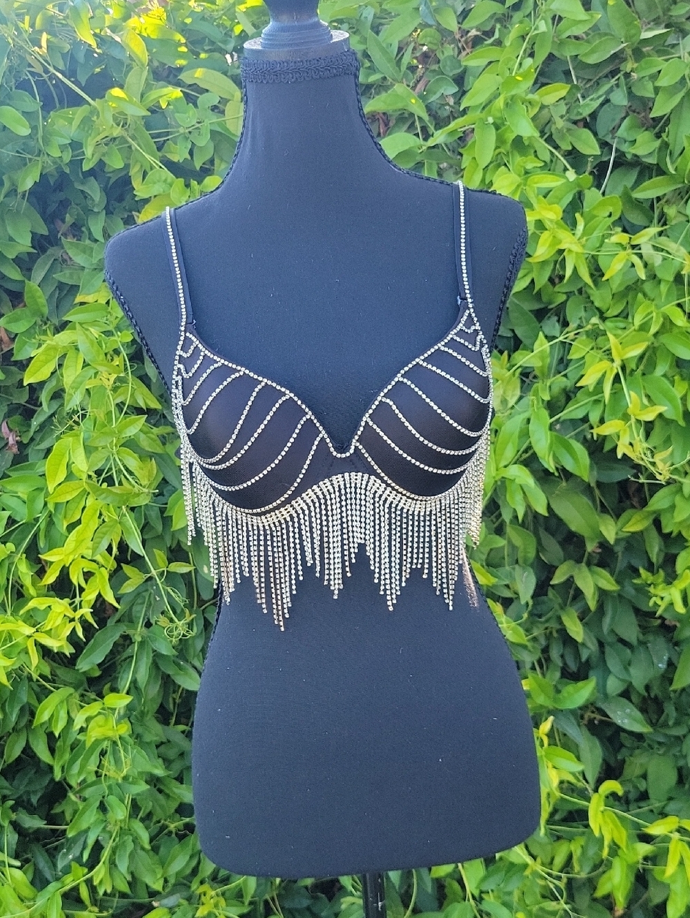 Rhinestone Fringe Bra Top
